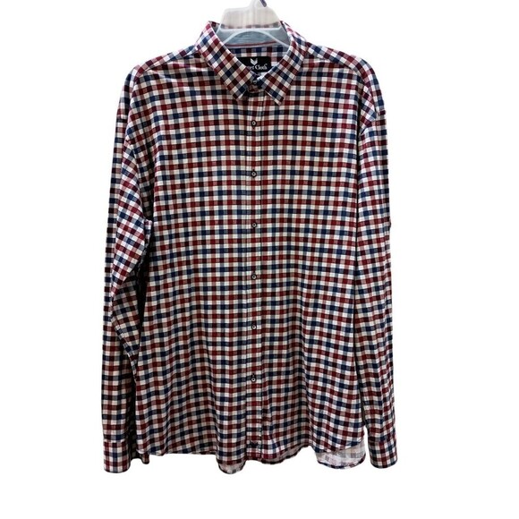 Butter Cloth Shirt Mens 3XL Blue Red Cotton Checked Grid Contrast Cuffs Soft - Picture 1 of 6